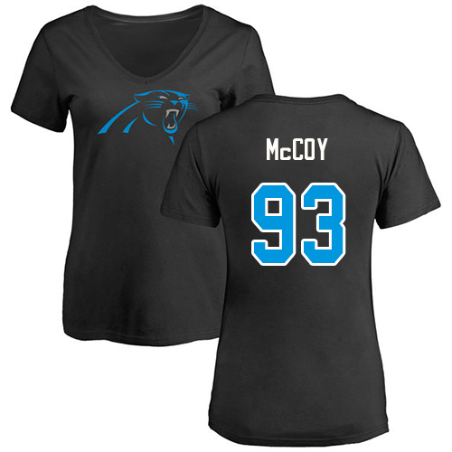 Carolina Panthers Black Women Gerald McCoy Name and Number Logo Slim Fit NFL Football #93 T Shirt->women nfl jersey->Women Jersey